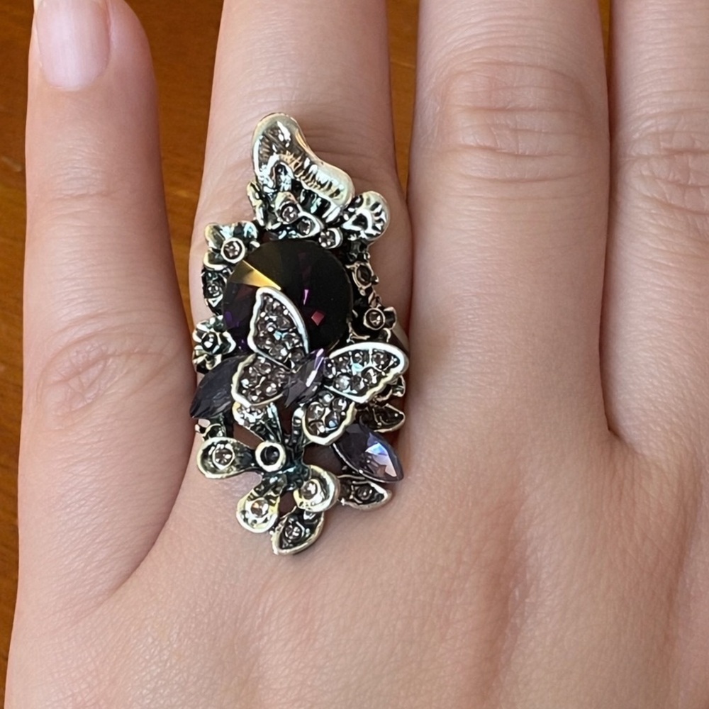 Purple Stone Large Butterfly Ring size 7